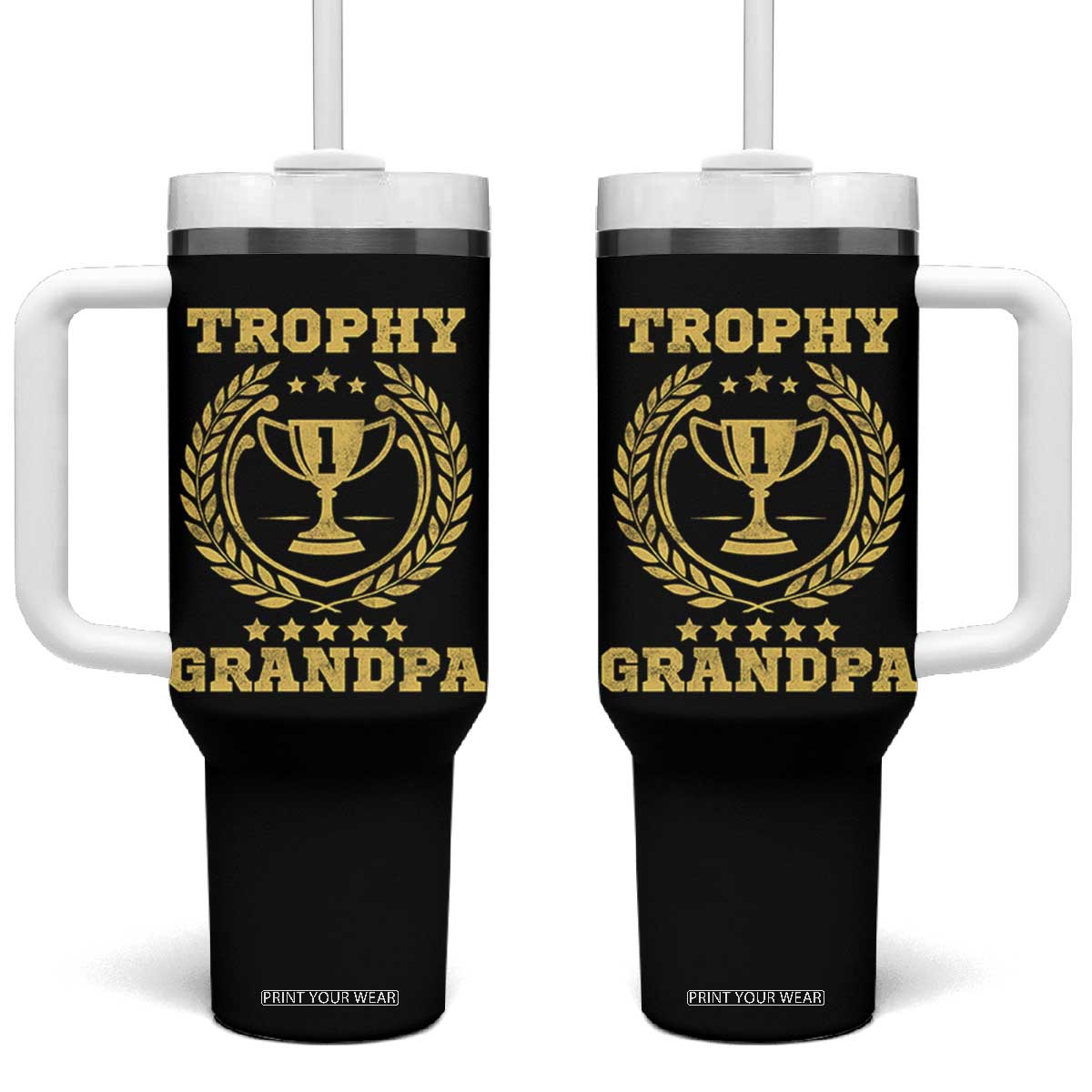 Trophy Grandpa Tumbler With Handle Funny Number One Grandfather TS11 One Size: 40 oz Black Print Your Wear