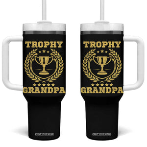 Trophy Grandpa Tumbler With Handle Funny Number One Grandfather TS11 One Size: 40 oz Black Print Your Wear