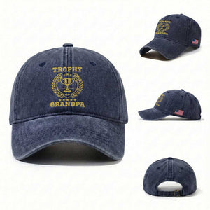 Trophy Grandpa Washed Cotton Baseball Cap Funny Number One Grandfather TS11 Washed Cap Universal Fit Navy Print Your Wear