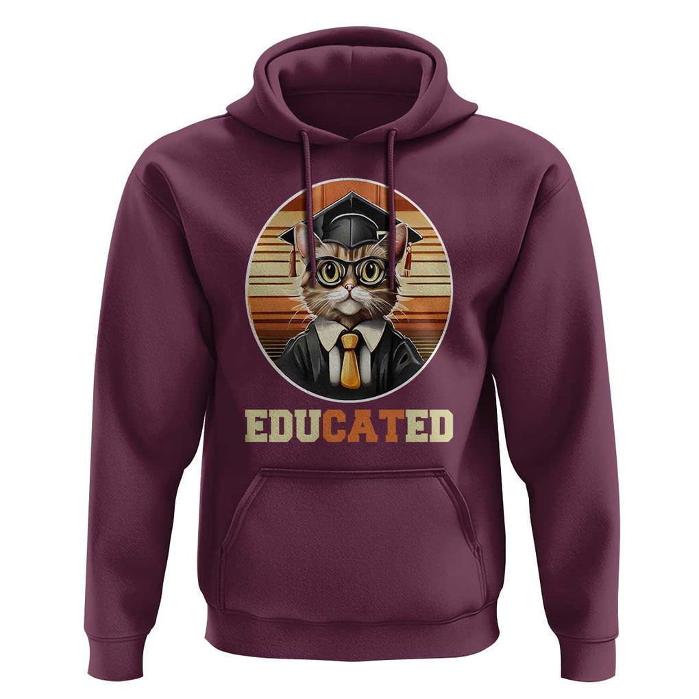 Funny Cat Hoodie Educated Graduation Academic Regalia Cap Gown TS11 Maroon Print Your Wear