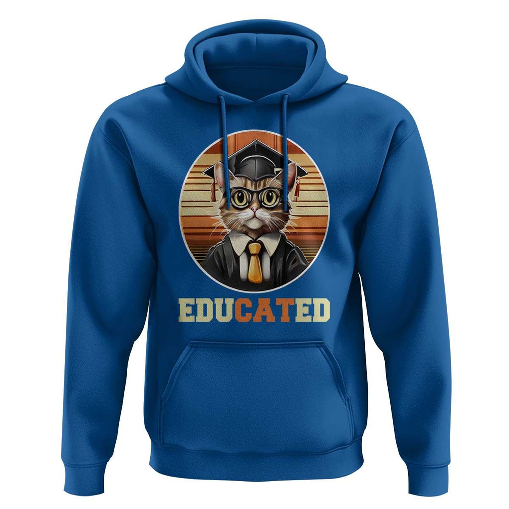 Funny Cat Hoodie Educated Graduation Academic Regalia Cap Gown TS11 Royal Blue Print Your Wear