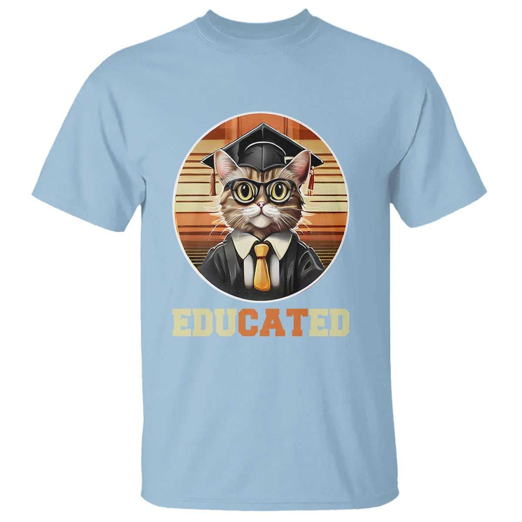 Funny Cat T Shirt Educated Graduation Academic Regalia Cap Gown TS11 Light Blue Print Your Wear
