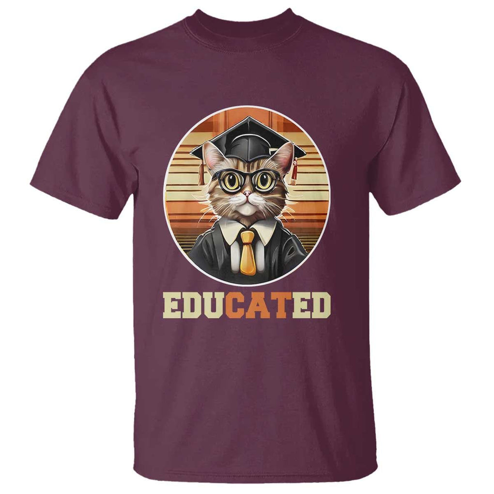 Funny Cat T Shirt Educated Graduation Academic Regalia Cap Gown TS11 Maroon Print Your Wear