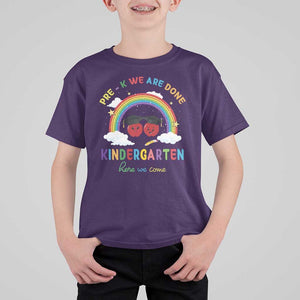 Graduation T Shirt For Kid Pre-K We Are Done Kindergarten Here We Come Rainbow TS11 Purple Print Your Wear