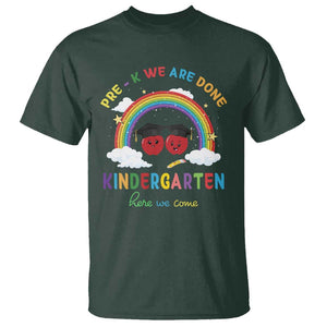 Graduation T Shirt Pre-K We Are Done Kindergarten Here We Come Rainbow TS11 Dark Forest Green Print Your Wear