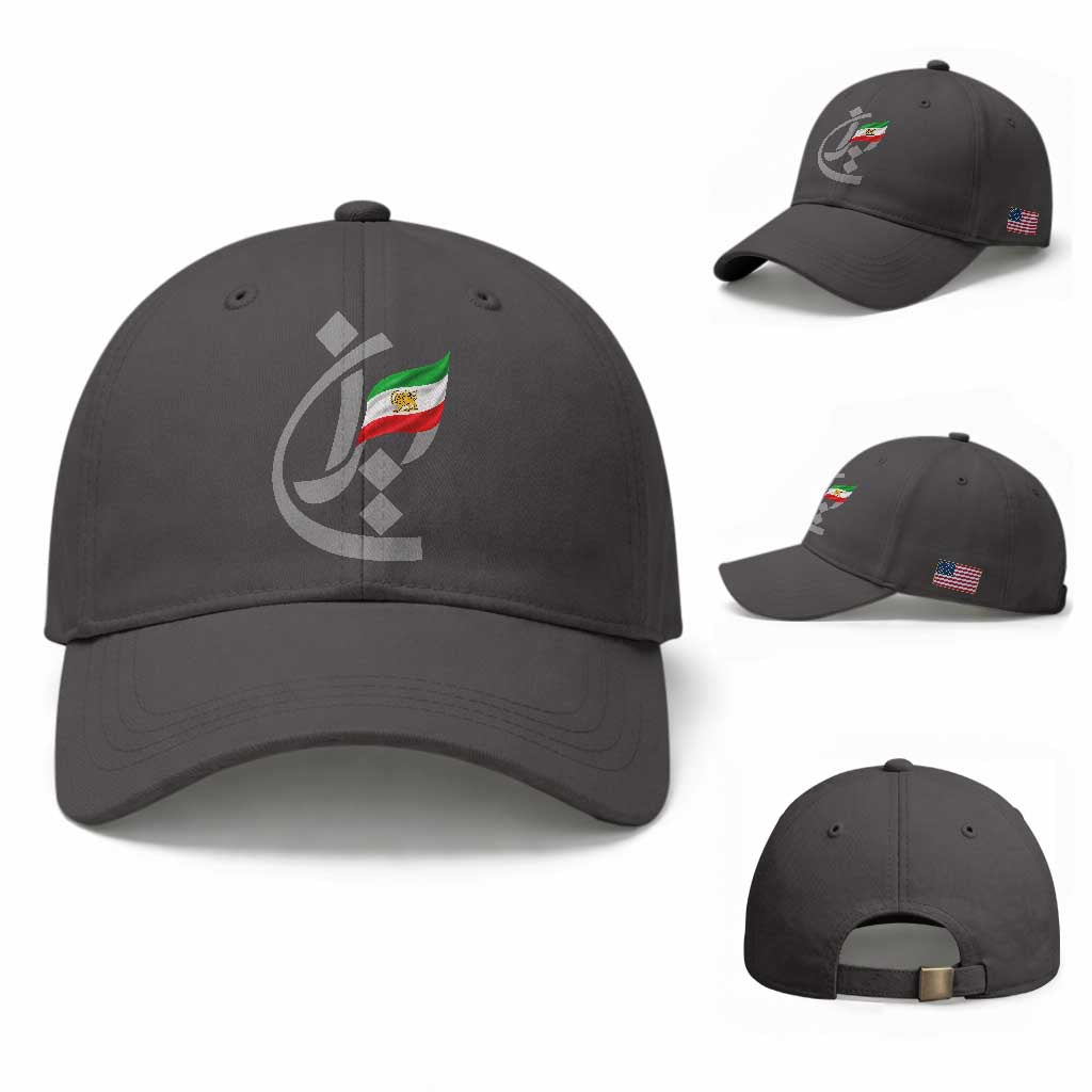 Iran Lion and Sun Flag Persian Calligraphy Baseball Cap TS11 Baseball Cap Universal Fit Dark Gray Print Your Wear