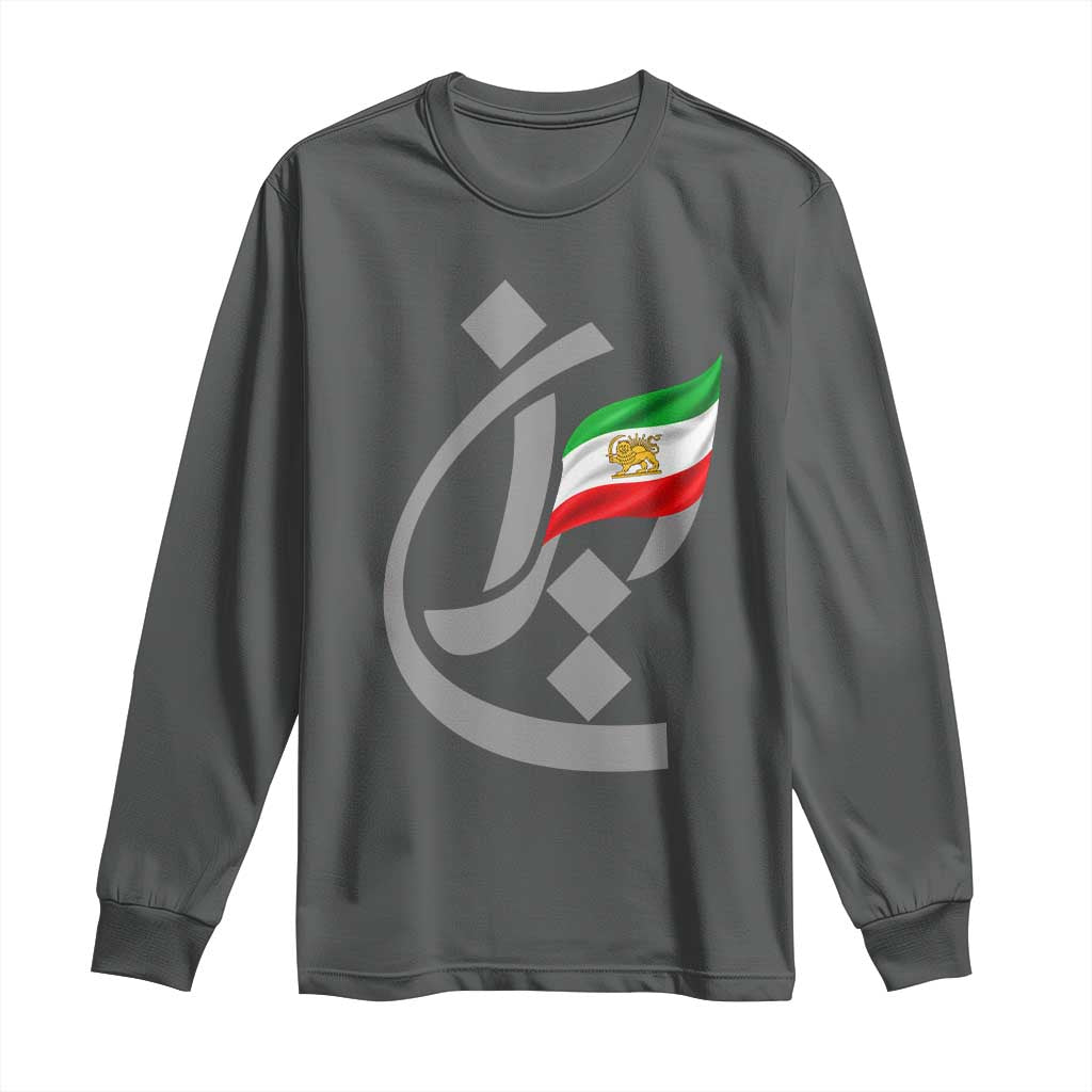 Iran Lion and Sun Flag Persian Calligraphy Long Sleeve Shirt TS11 Dark Heather Print Your Wear