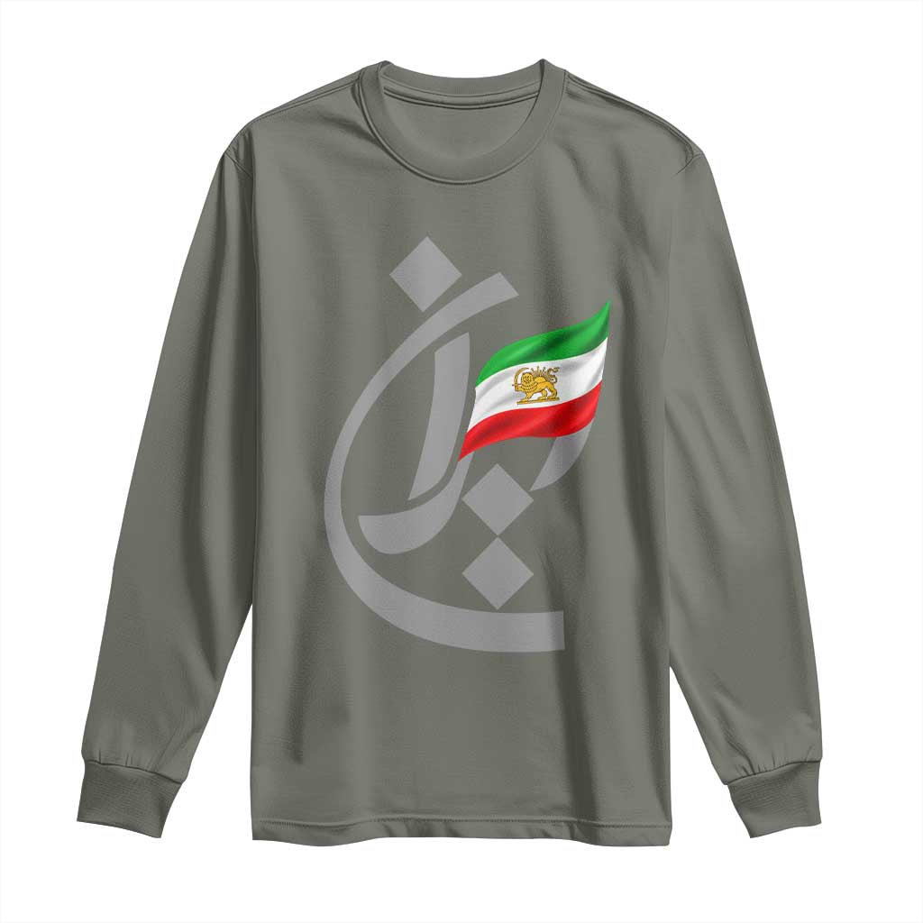 Iran Lion and Sun Flag Persian Calligraphy Long Sleeve Shirt TS11 Military Green Print Your Wear