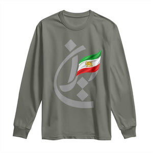 Iran Lion and Sun Flag Persian Calligraphy Long Sleeve Shirt TS11 Military Green Print Your Wear