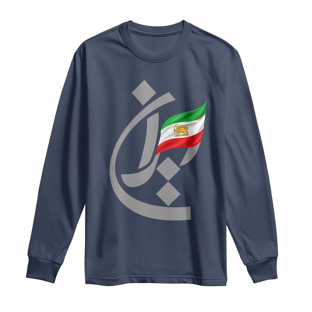 Iran Lion and Sun Flag Persian Calligraphy Long Sleeve Shirt TS11 Navy Print Your Wear