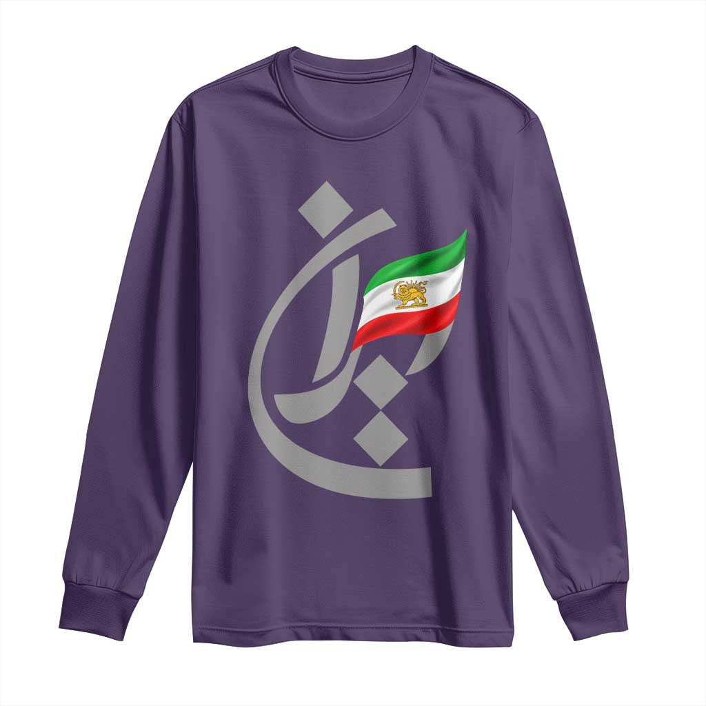 Iran Lion and Sun Flag Persian Calligraphy Long Sleeve Shirt TS11 Purple Print Your Wear