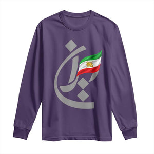 Iran Lion and Sun Flag Persian Calligraphy Long Sleeve Shirt TS11 Purple Print Your Wear