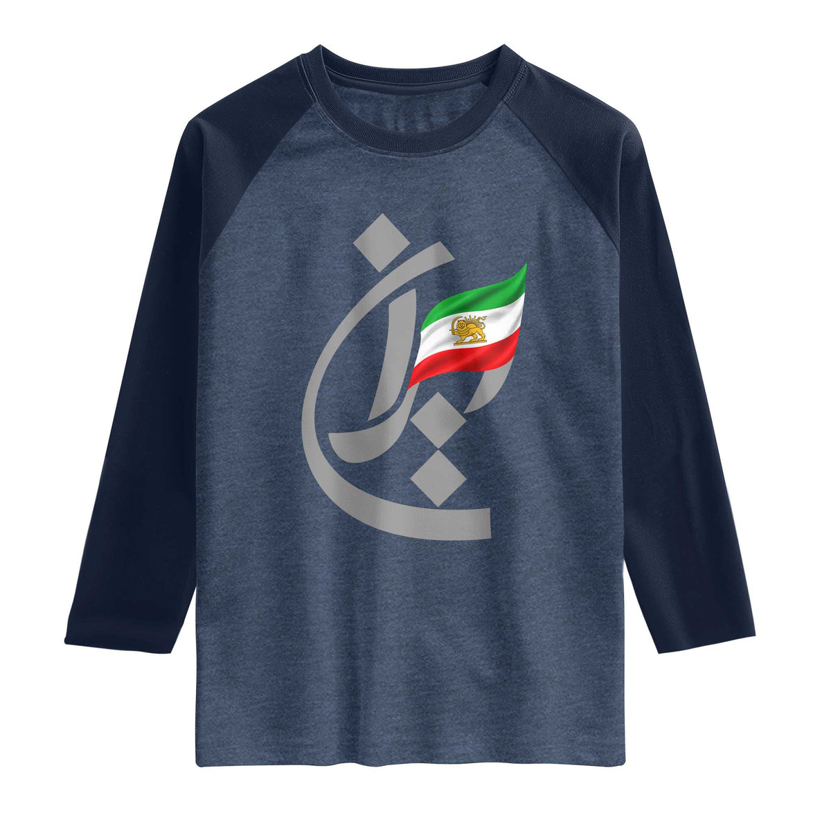 Iran Lion and Sun Flag Persian Calligraphy Raglan Shirt TS11 Heather Denim Navy Print Your Wear