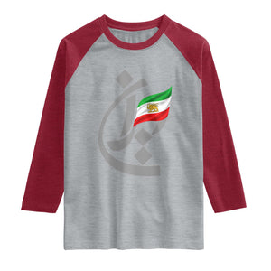Iran Lion and Sun Flag Persian Calligraphy Raglan Shirt TS11 Heather Gray Heather Red Print Your Wear