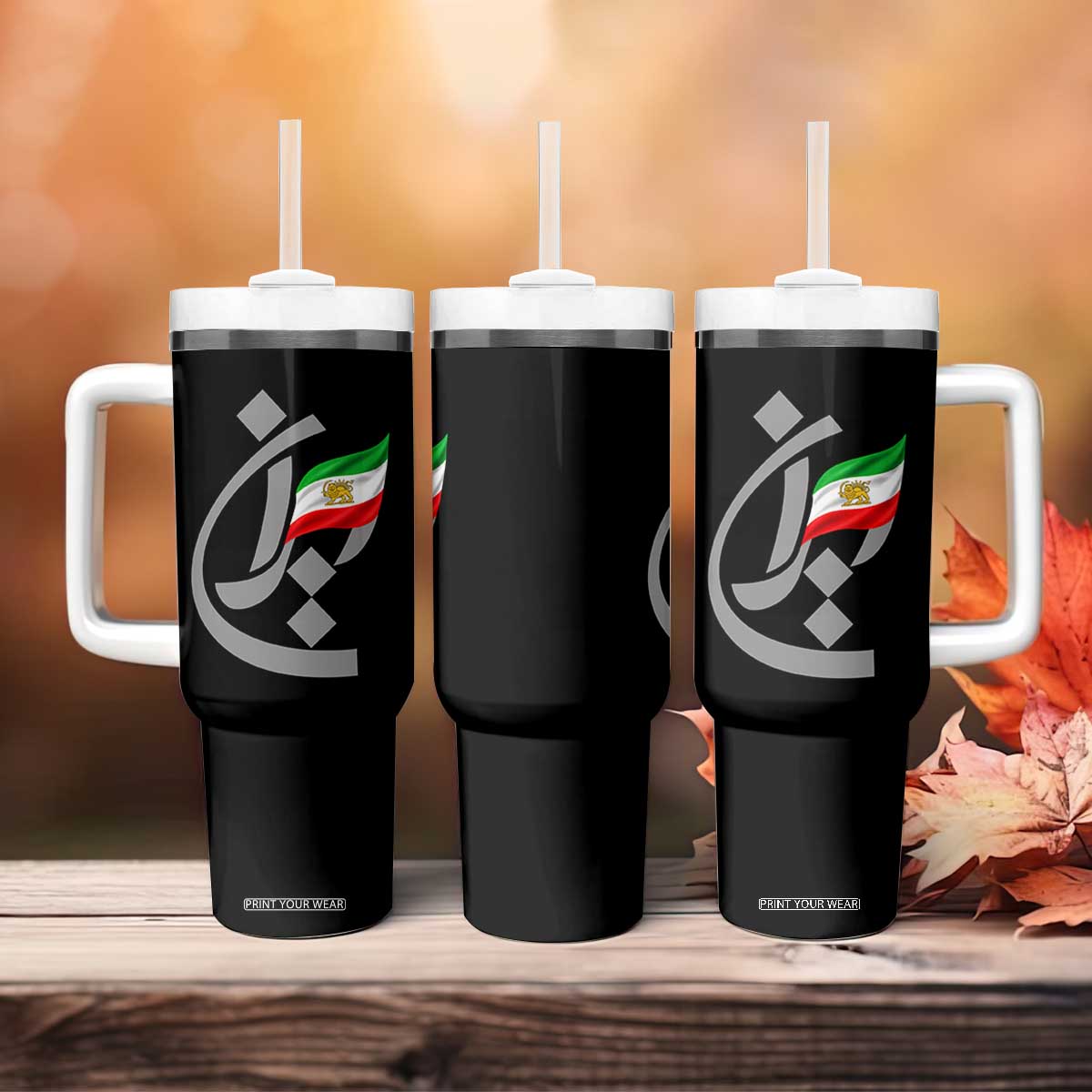 Iran Lion and Sun Flag Persian Calligraphy Tumbler With Handle TS11 Print Your Wear