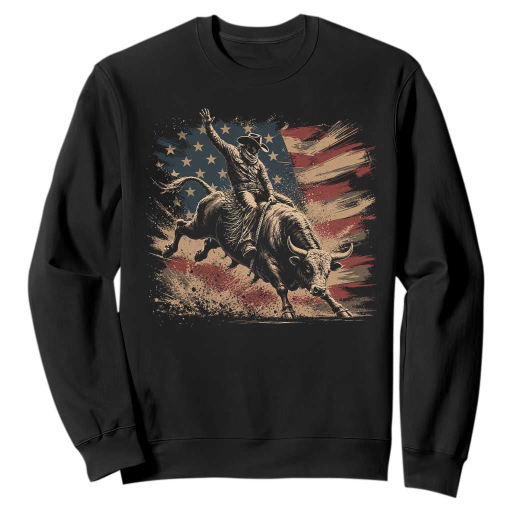 Patiotic Bull Rider Vintage Bull Riding Cowboy American Flag Sweatshirt TS11 Black Print Your Wear