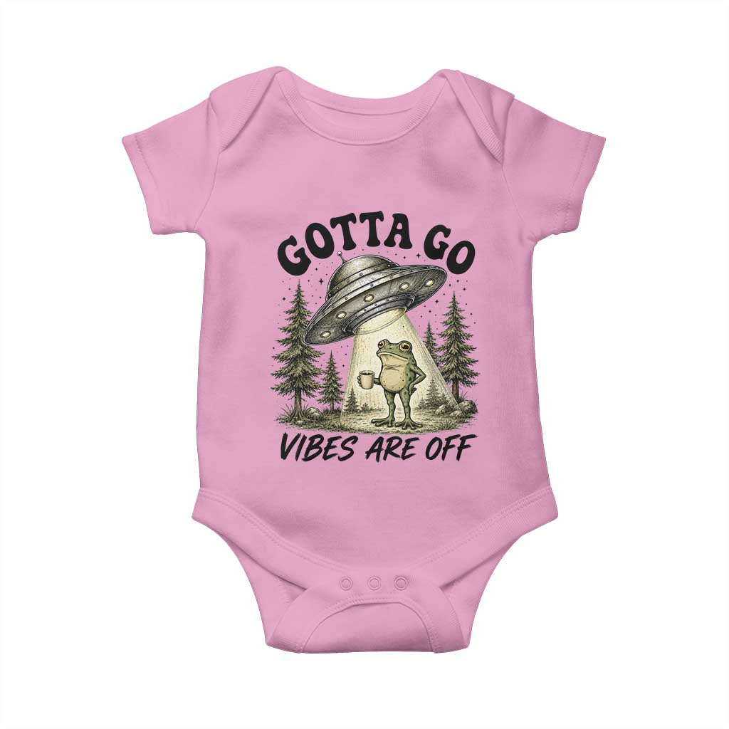 Funny Frog Alien Abduction Baby Onesie Gotta Go Vibes Are Off UFO Forest TS11 Light Pink Print Your Wear
