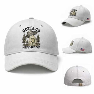 Funny Frog Alien Abduction Baseball Cap Gotta Go Vibes Are Off UFO Forest TS11 Baseball Cap Universal Fit White Print Your Wear