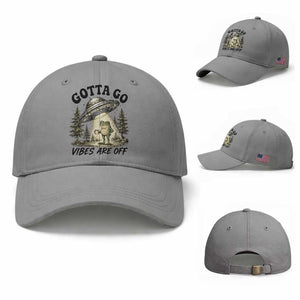 Funny Frog Alien Abduction Baseball Cap Gotta Go Vibes Are Off UFO Forest TS11 Baseball Cap Universal Fit Sport Gray Print Your Wear