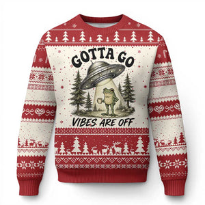 Funny Frog Alien Abduction Ugly Christmas Sweater Gotta Go Vibes Are Off UFO Forest TS11 Beige Red Print Your Wear