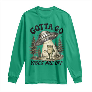 Funny Frog Alien Abduction Long Sleeve Shirt Gotta Go Vibes Are Off UFO Forest TS11 Irish Green Print Your Wear