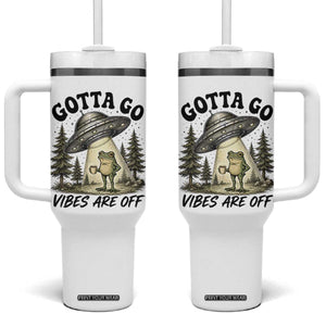 Funny Frog Alien Abduction Tumbler With Handle Gotta Go Vibes Are Off UFO Forest TS11 One Size: 40 oz White Print Your Wear
