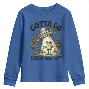Funny Frog Alien Abduction Youth Sweatshirt Gotta Go Vibes Are Off UFO Forest TS11 Royal Blue Print Your Wear