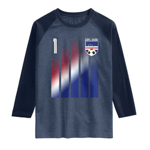 Cape Verde Flag Retro Sports Cabo Verdean Roots Raglan Shirt TS11 Heather Denim Navy Print Your Wear