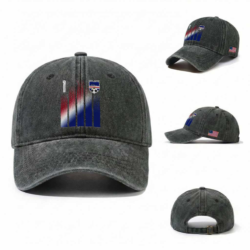Cape Verde Flag Retro Sports Cabo Verdean Roots Washed Cotton Baseball Cap TS11 Washed Cap Universal Fit Dark Green Print Your Wear