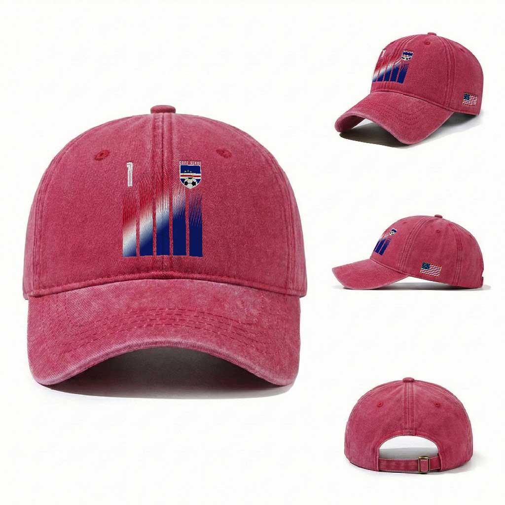 Cape Verde Flag Retro Sports Cabo Verdean Roots Washed Cotton Baseball Cap TS11 Washed Cap Universal Fit Red Print Your Wear