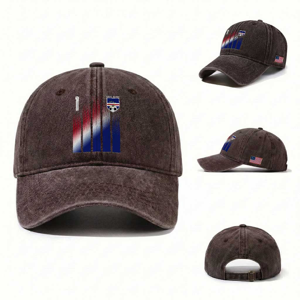 Cape Verde Flag Retro Sports Cabo Verdean Roots Washed Cotton Baseball Cap TS11 Washed Cap Universal Fit Dark Brown Print Your Wear
