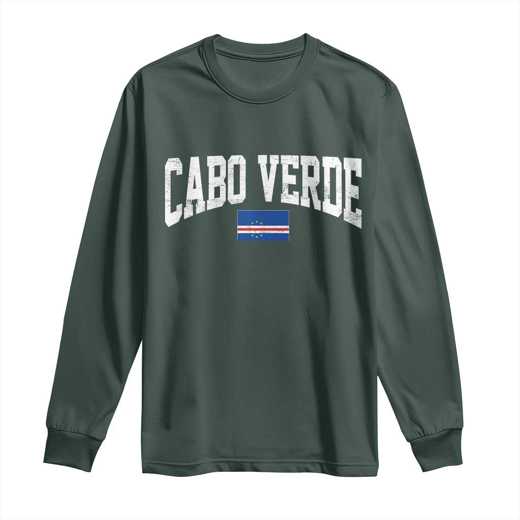 Cabo Verde Sports Throwback Long Sleeve Shirt Cape Verdean Pride Lovers TS11 Dark Forest Green Print Your Wear