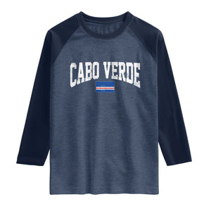Cabo Verde Sports Throwback Raglan Shirt Cape Verdean Pride Lovers TS11 Heather Denim Navy Print Your Wear