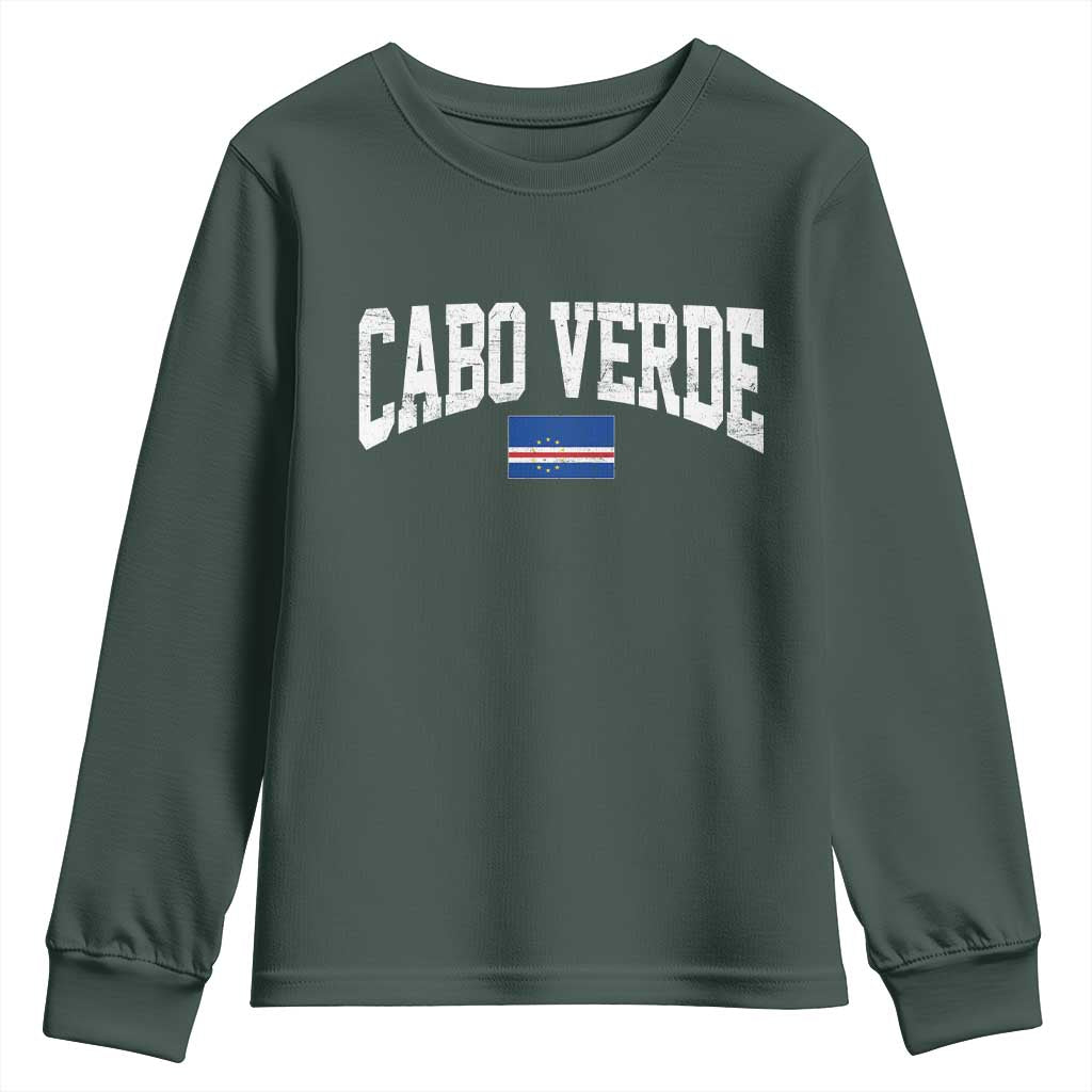 Cabo Verde Sports Throwback Youth Sweatshirt Cape Verdean Pride Lovers TS11 Dark Forest Green Print Your Wear