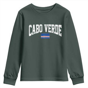Cabo Verde Sports Throwback Youth Sweatshirt Cape Verdean Pride Lovers TS11 Dark Forest Green Print Your Wear