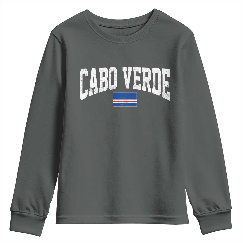 Cabo Verde Sports Throwback Youth Sweatshirt Cape Verdean Pride Lovers TS11 Dark Heather Print Your Wear