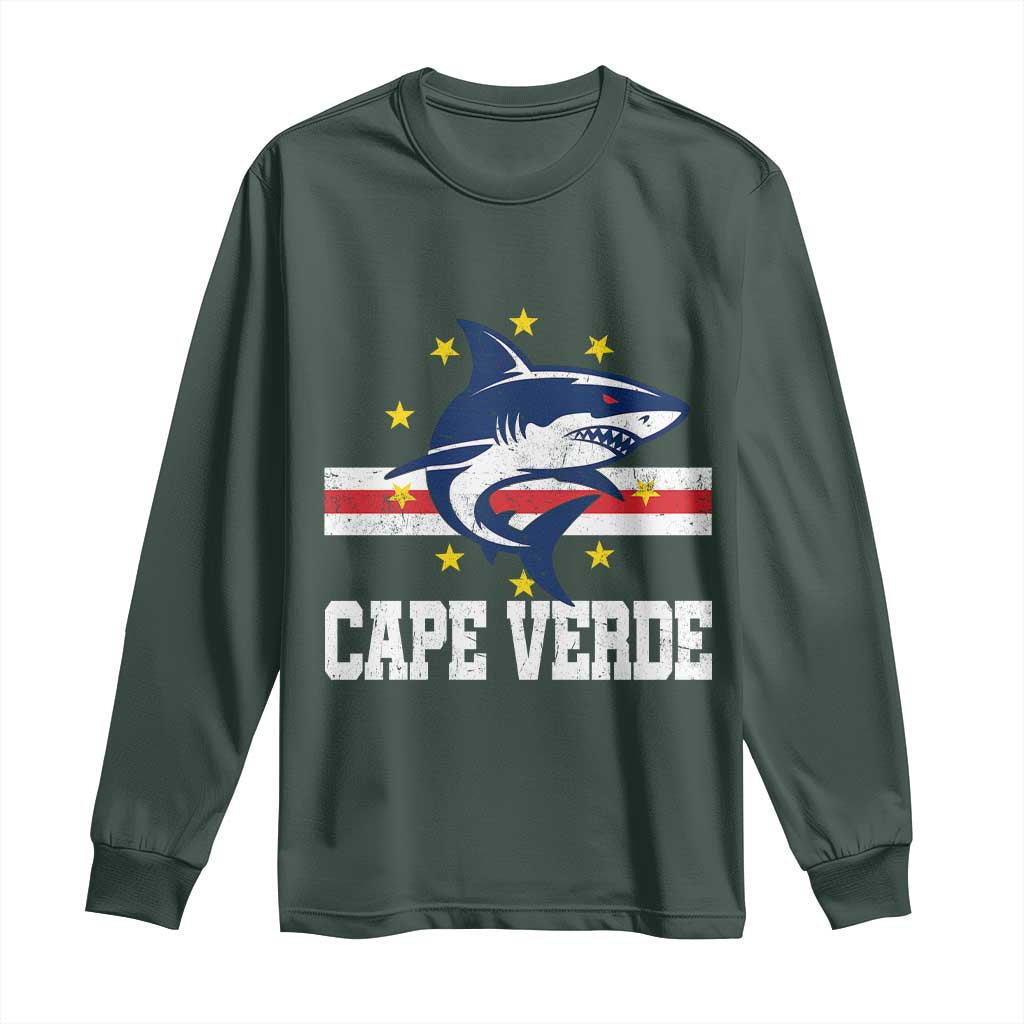 Vintage Cape Verde Shark Cabo Verdean Roots Long Sleeve Shirt TS11 Dark Forest Green Print Your Wear