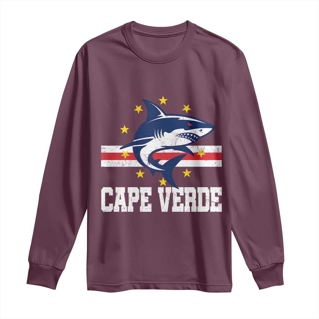 Vintage Cape Verde Shark Cabo Verdean Roots Long Sleeve Shirt TS11 Maroon Print Your Wear