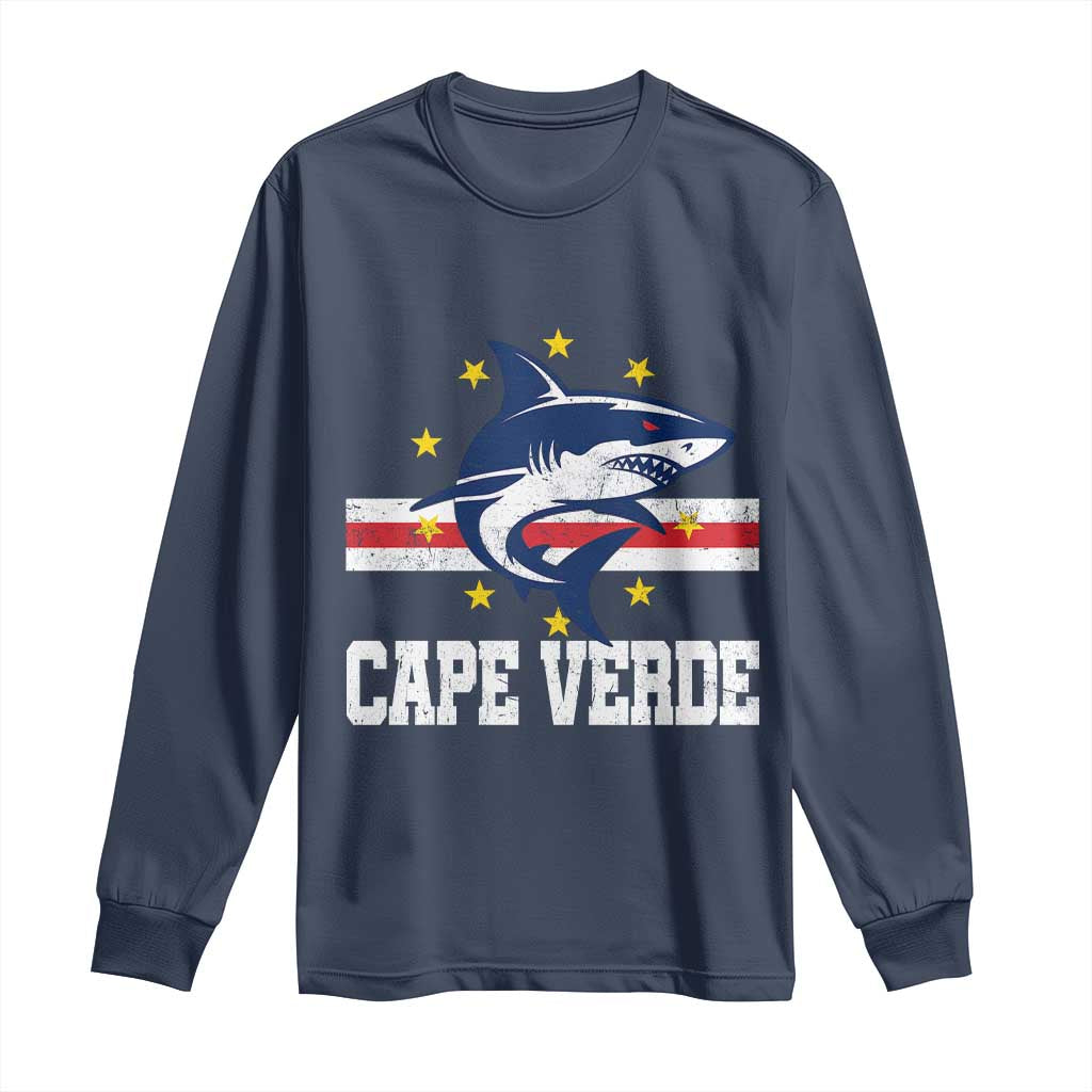Vintage Cape Verde Shark Cabo Verdean Roots Long Sleeve Shirt TS11 Navy Print Your Wear