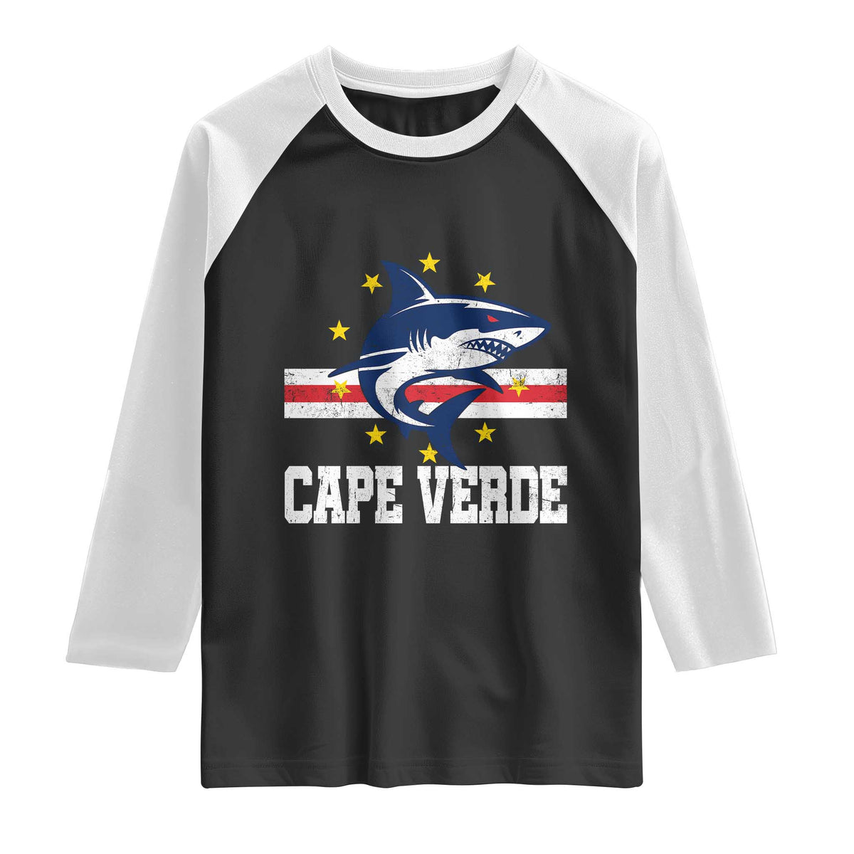 Vintage Cape Verde Shark Cabo Verdean Roots Raglan Shirt TS11 Black White Print Your Wear