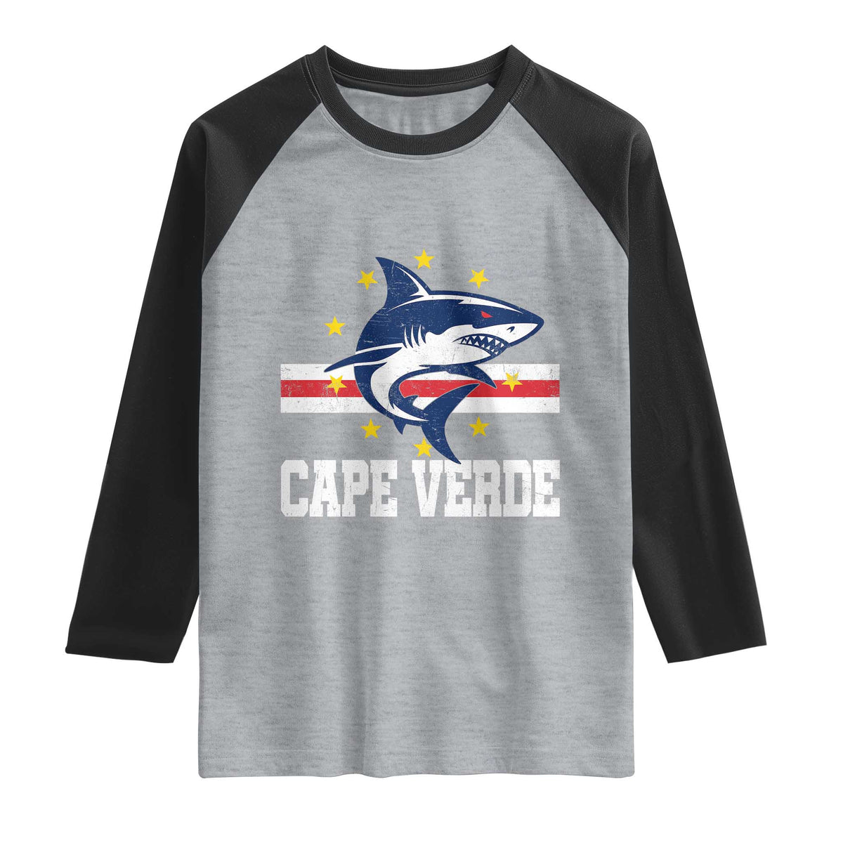 Vintage Cape Verde Shark Cabo Verdean Roots Raglan Shirt TS11 Heather Gray Black Print Your Wear