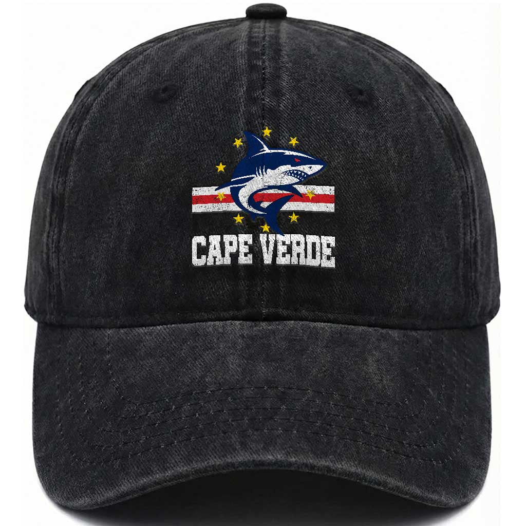 Vintage Cape Verde Shark Cabo Verdean Roots Washed Cotton Baseball Cap TS11 Print Your Wear