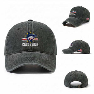 Vintage Cape Verde Shark Cabo Verdean Roots Washed Cotton Baseball Cap TS11 Washed Cap Universal Fit Dark Green Print Your Wear