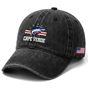 Vintage Cape Verde Shark Cabo Verdean Roots Washed Cotton Baseball Cap TS11 Print Your Wear
