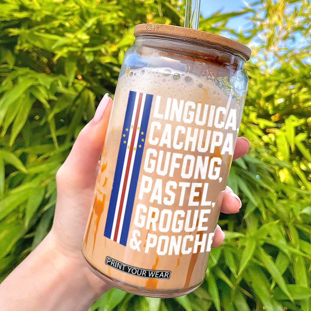 Cape Verde Cuisine Glass Can Linguica Cachupa Gufong Cabo Verde Heritage TS11 Black Print Your Wear