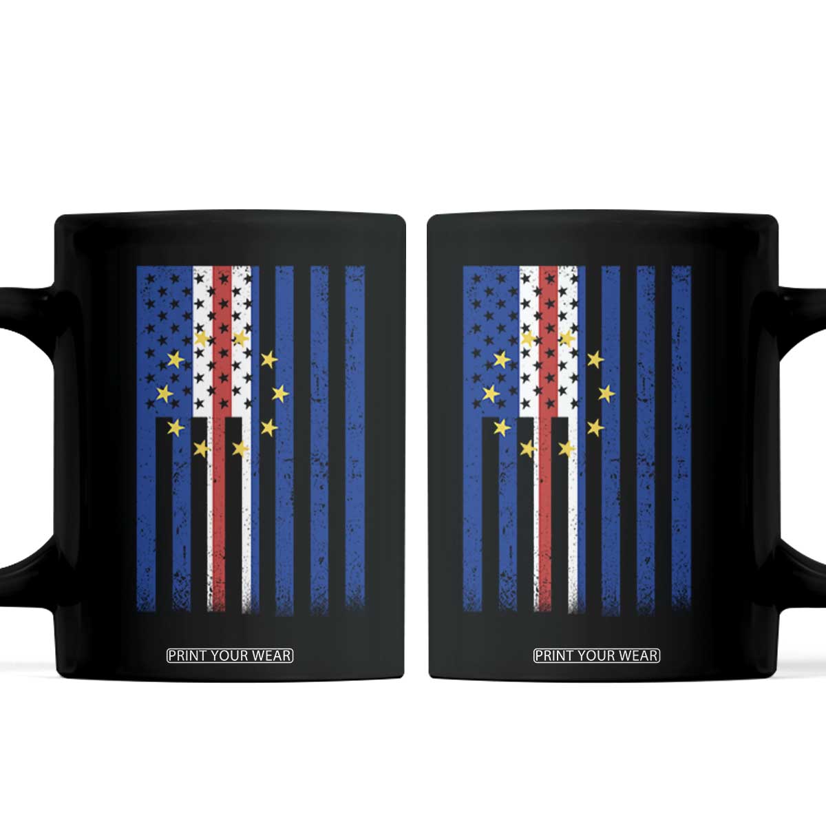 Half Cape Verdean Half American Coffee Mug Cabo Verdean Roots Vintage Cape Verde Flag TS11 Black Print Your Wear