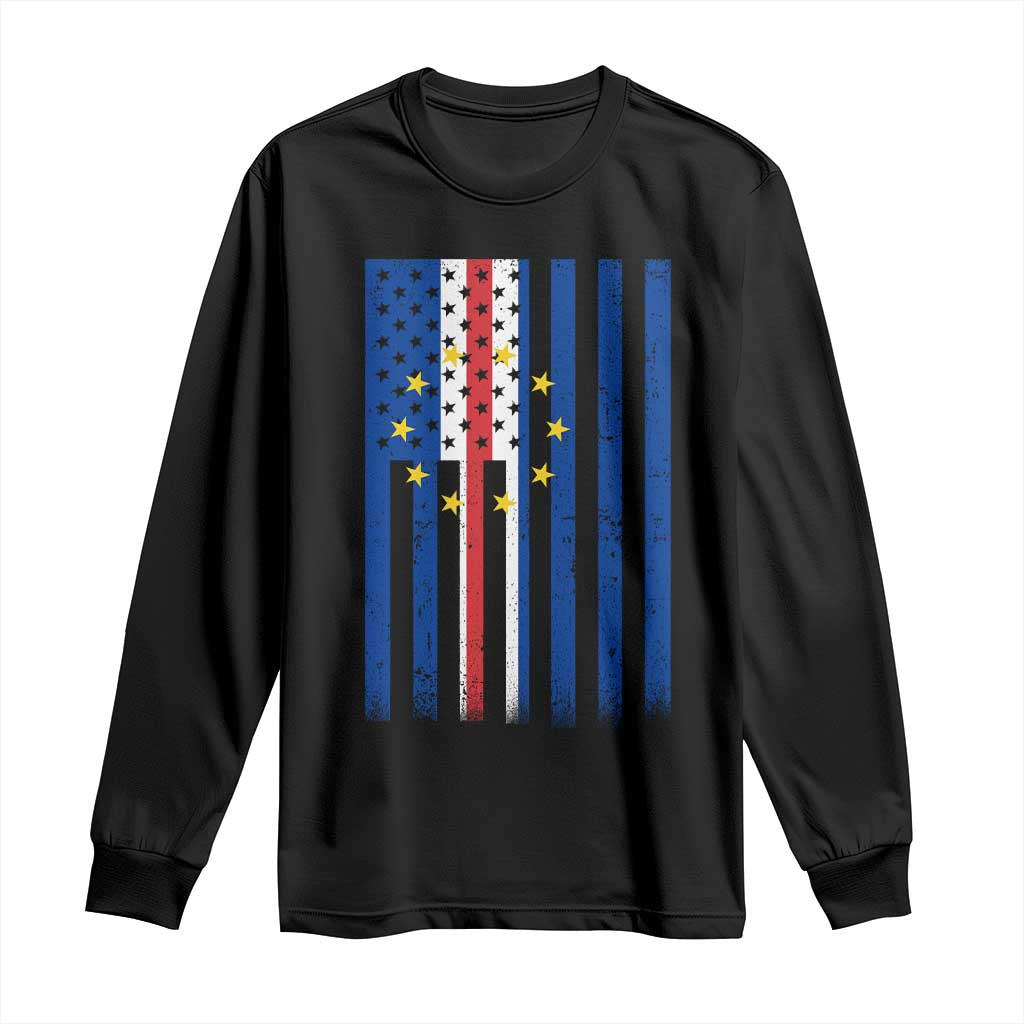 Half Cape Verdean Half American Long Sleeve Shirt Cabo Verdean Roots Vintage Cape Verde Flag TS11 Black Print Your Wear