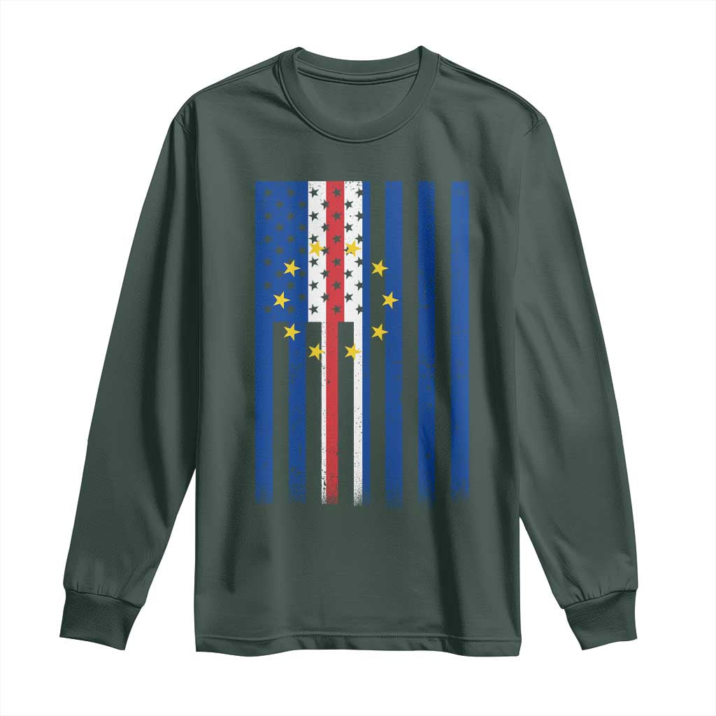 Half Cape Verdean Half American Long Sleeve Shirt Cabo Verdean Roots Vintage Cape Verde Flag TS11 Dark Forest Green Print Your Wear