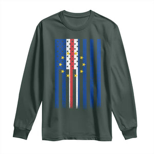 Half Cape Verdean Half American Long Sleeve Shirt Cabo Verdean Roots Vintage Cape Verde Flag TS11 Dark Forest Green Print Your Wear