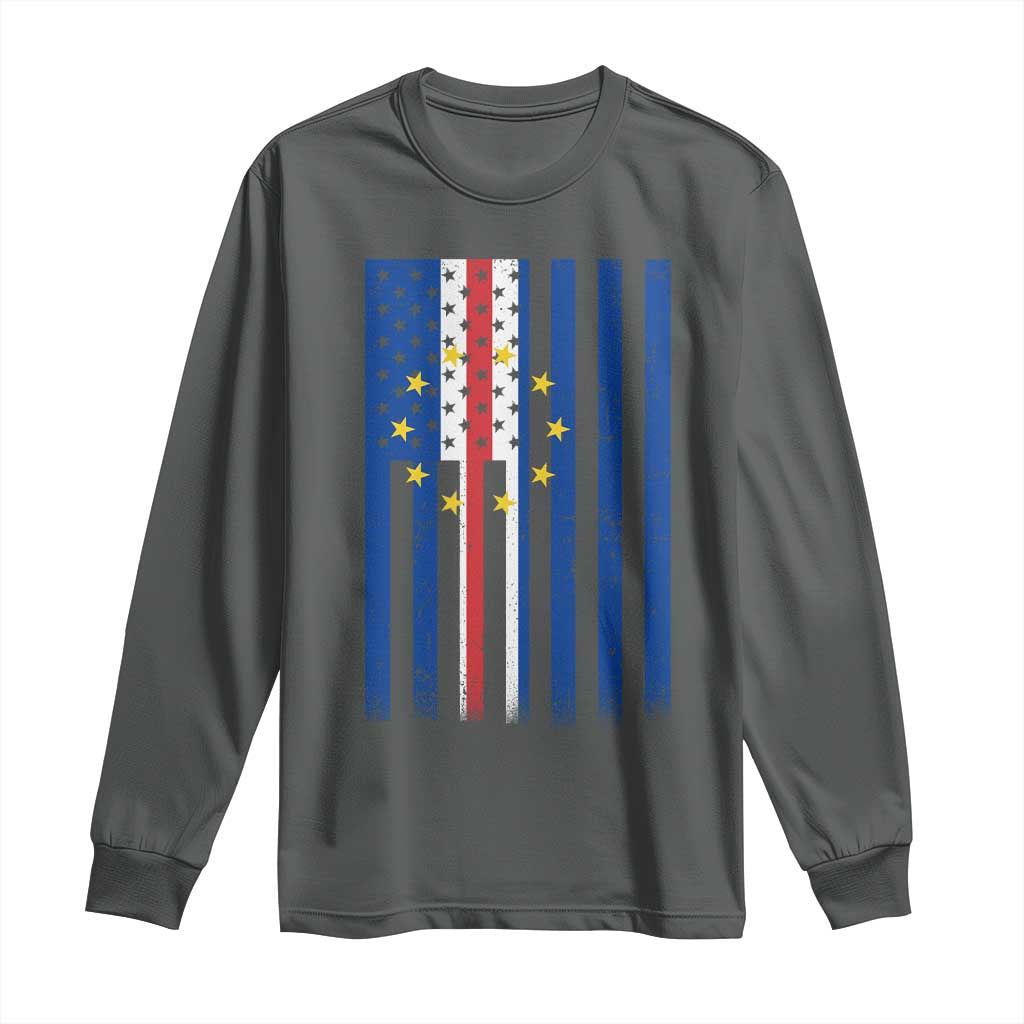 Half Cape Verdean Half American Long Sleeve Shirt Cabo Verdean Roots Vintage Cape Verde Flag TS11 Dark Heather Print Your Wear